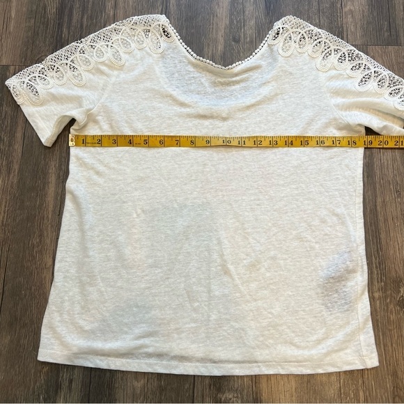 Sandro Paris White Short Embroidered Lace Sleeves Crew Neck Size L - Picture 13 of 13